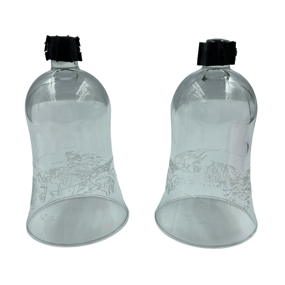 Vintage Etched Glass Winter Snow Sleigh Candle Holders Mid Century Modern